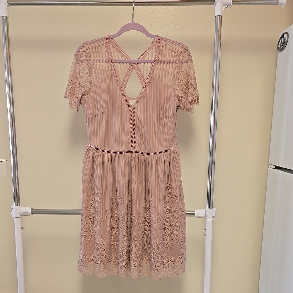 Pink Flutter Sleeve V-Neck Sundress